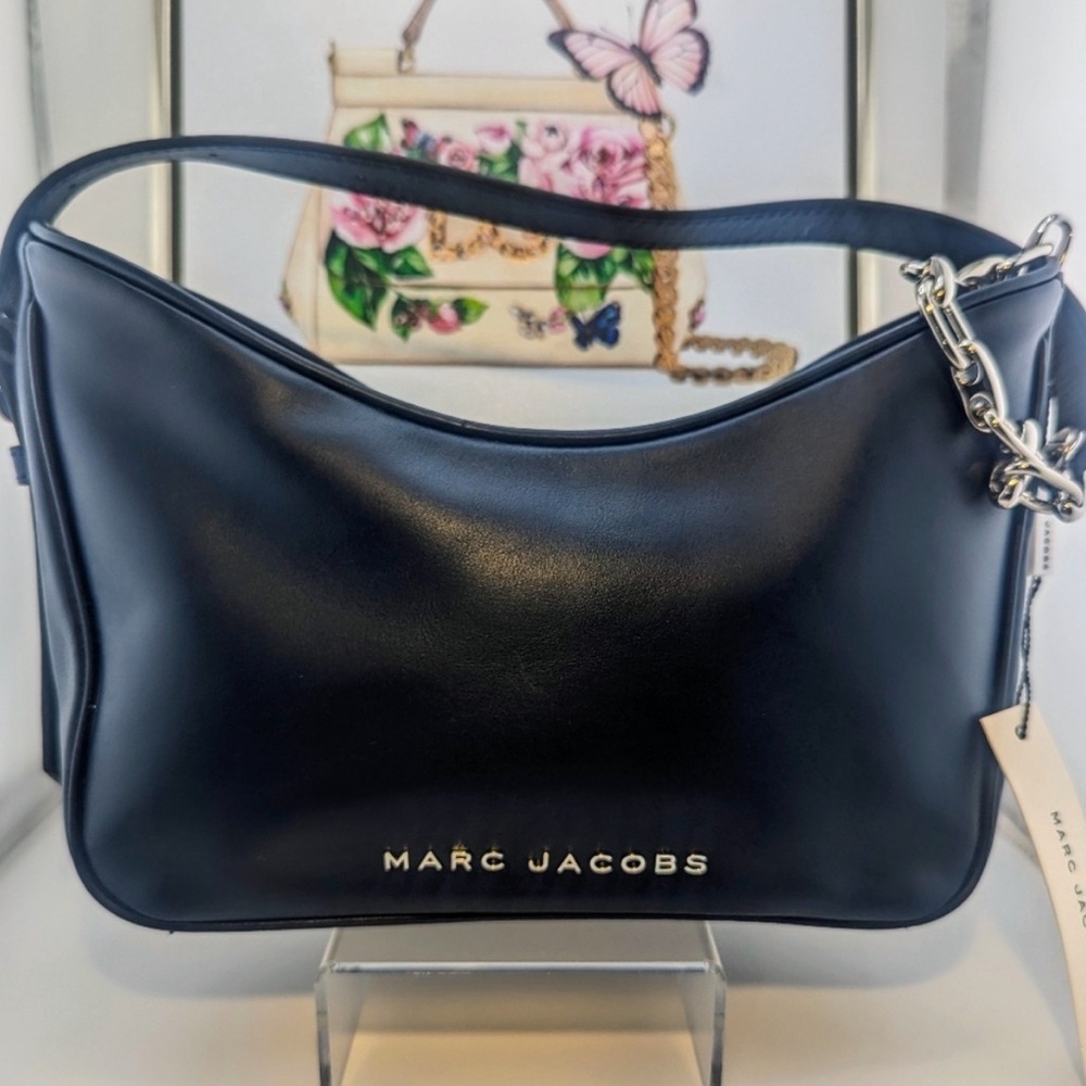Marc Jacobs Leather Chain-Link Shoulder Bag, Navy NWT